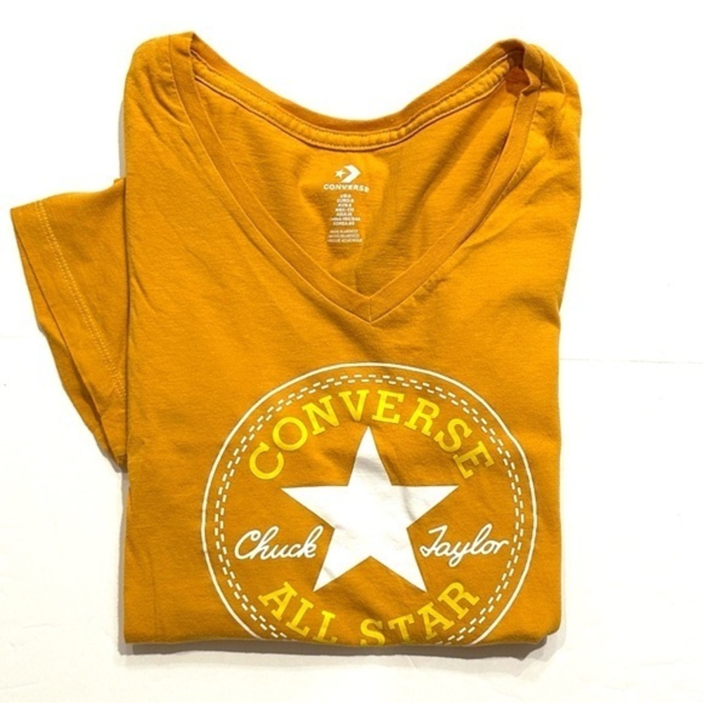 Converse Chuck Taylor Mustard vneck Tee shirt with White Star Size small